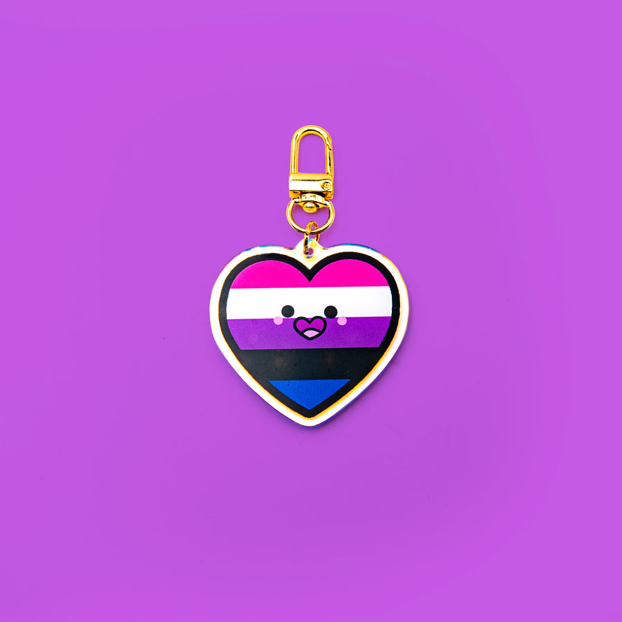 Pink Stripe Keychain: A keychain with a pink stripe representing femininity from the genderfluid flag, made from rainbow acrylic, featuring double-sided printing and epoxy with glitter on the front side. The keychain is 2 inches in size and has a gold rounded clip hook.