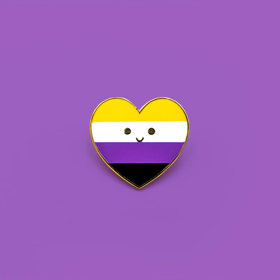 cute golden Non Binary Pride Flag Heart Pin 