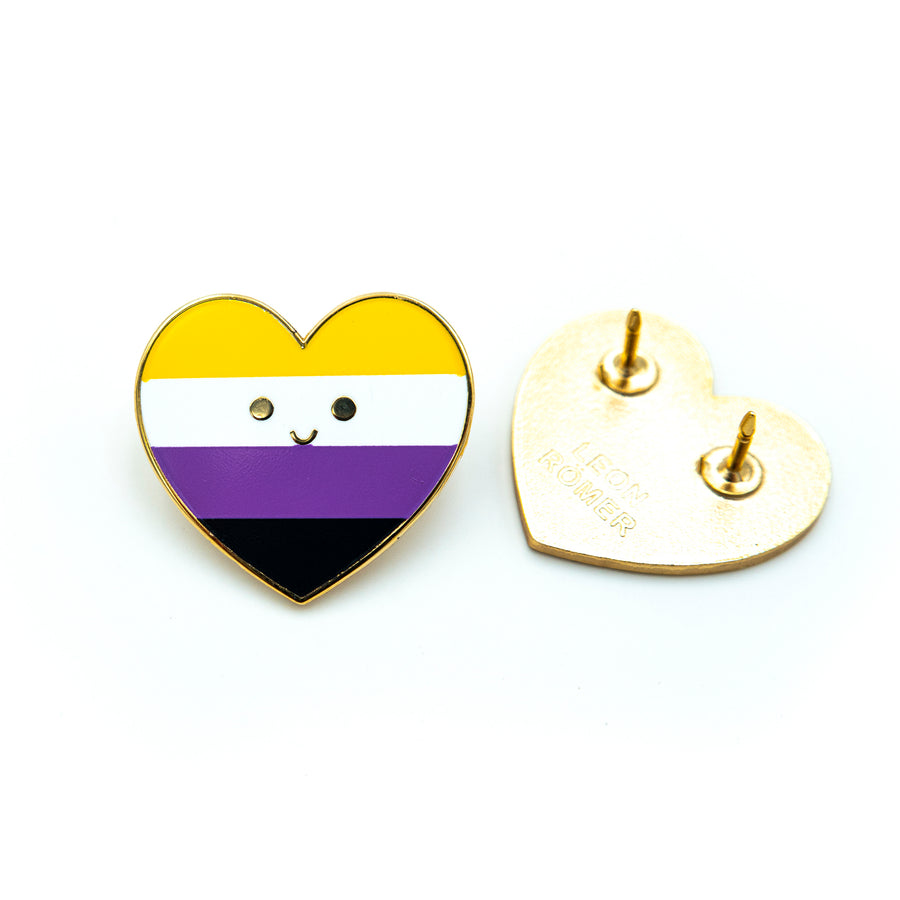 kawaii Non Binary Pride Flag Heart Pin  golden