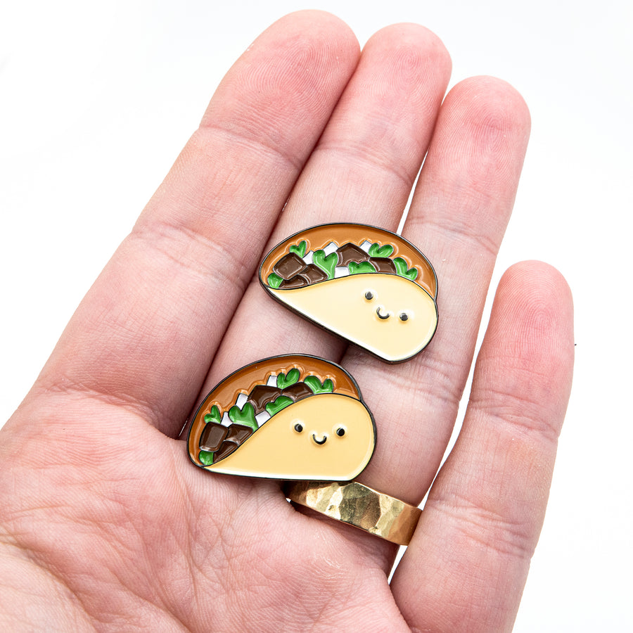 cuet food Taco Pin with Yellow Rubber Clutches - Limited Edition Collectible by Leon Römer