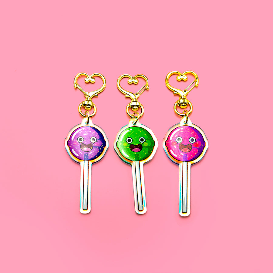 kawaii glitter lolly pop keychains