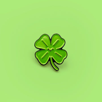 lucky four leaf clover green enamel pin