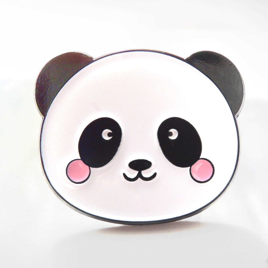 black and white baby panda with pink cheeks enamel pin
