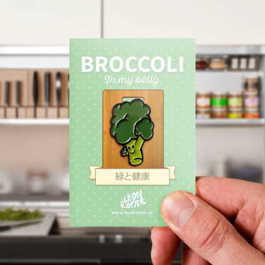 broccoli enamel pin on backing card