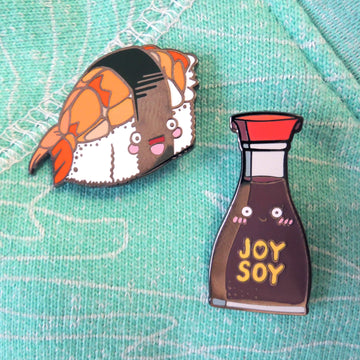 sushi and soy enamel pin