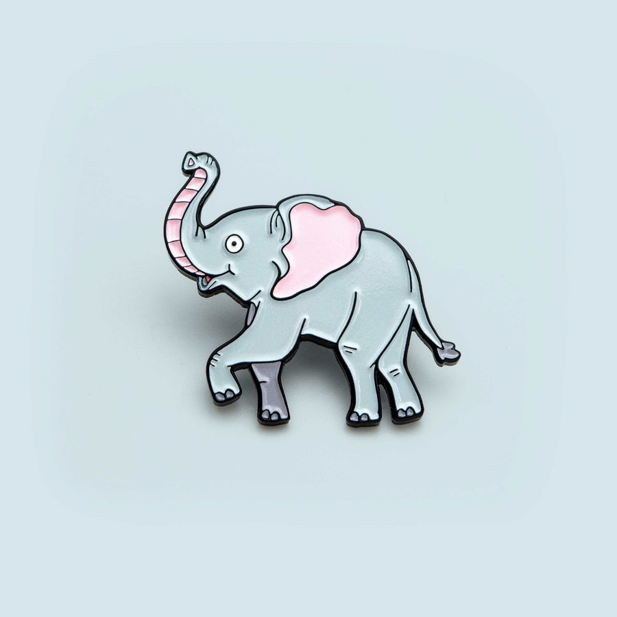 gray Elephant soft enamel pin with his trunk up