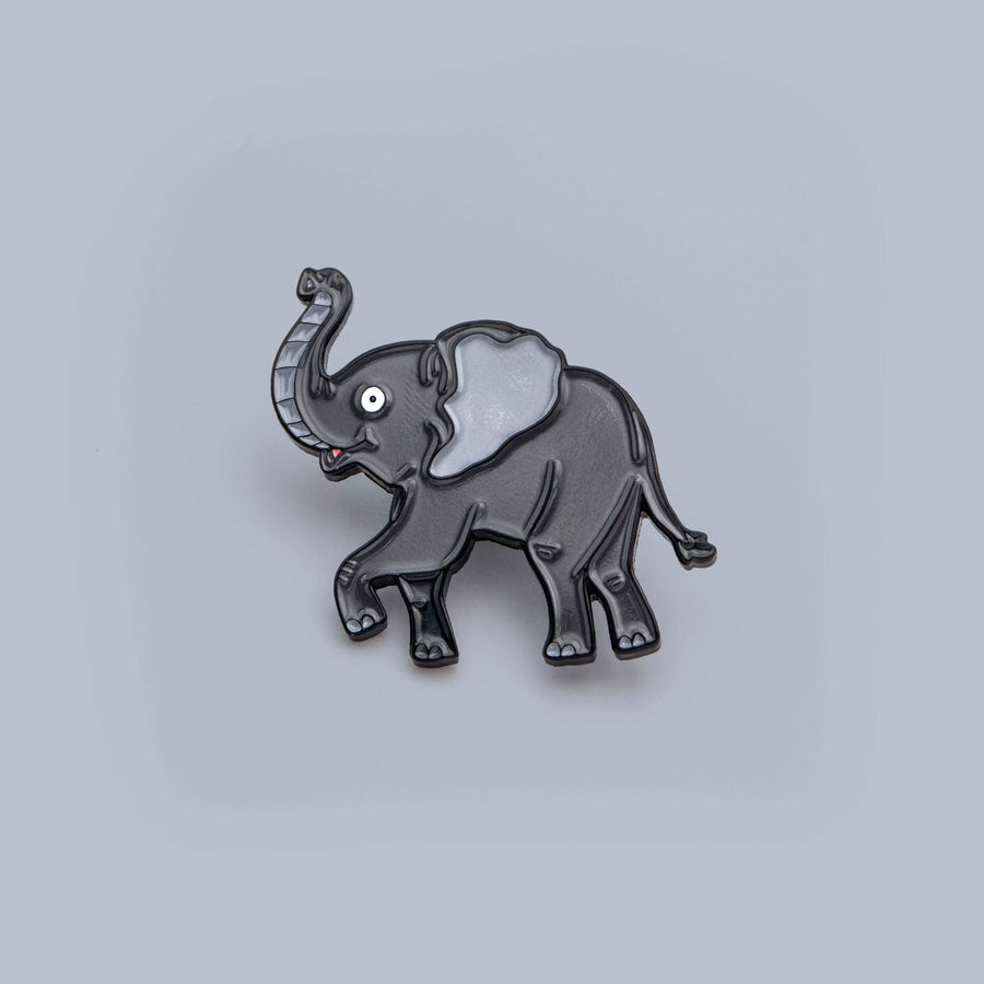 black Elephant soft enamel pin with his trunk up