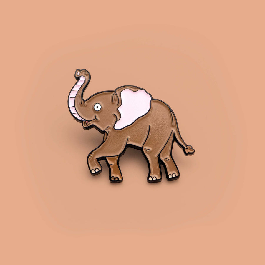 brown baby Elephant soft enamel pin with his trunk up