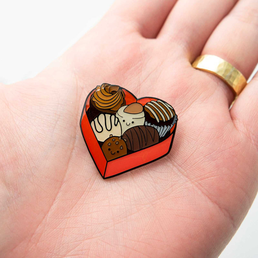 heart chocolates lapel pin
