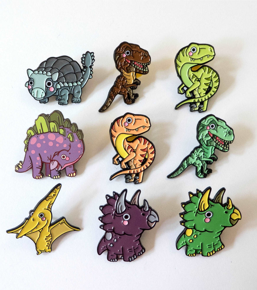 Dinosaur enamel pin set
