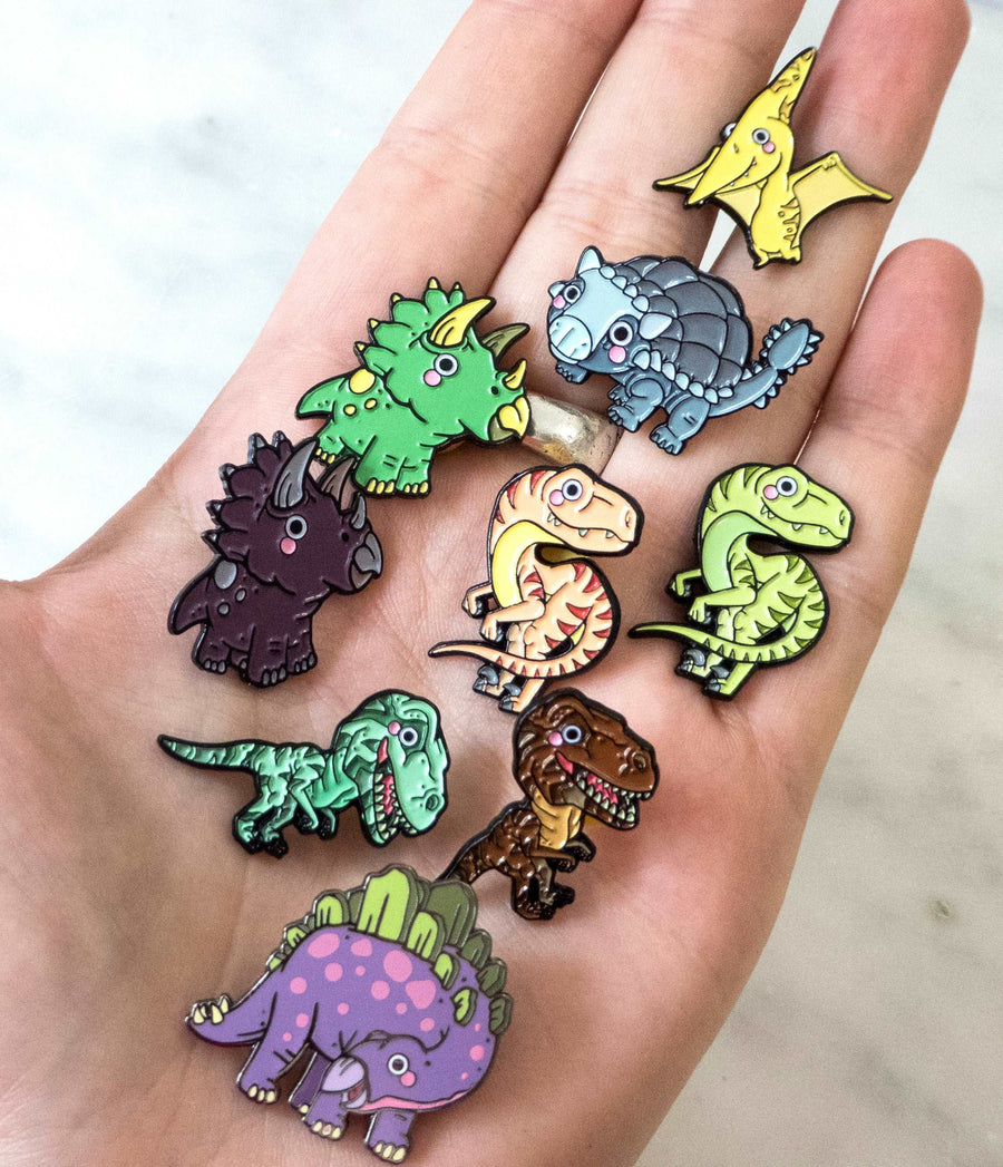 complete Dinosaur soft enamel pin set
