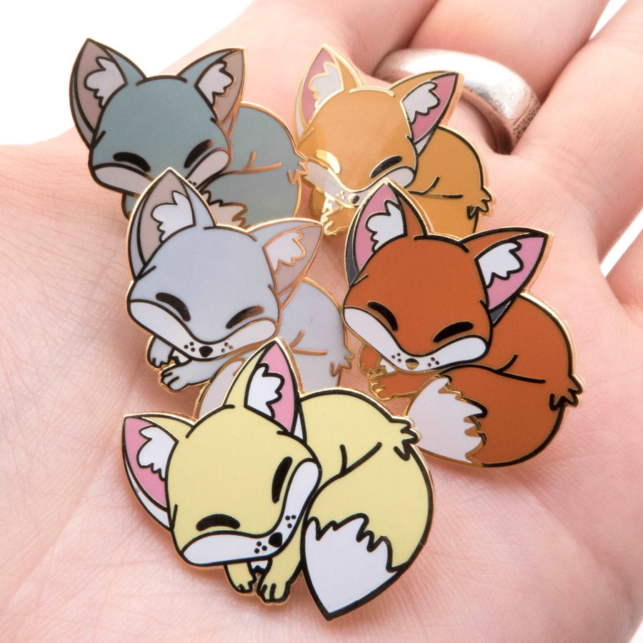 enamel sleeping fox pin set