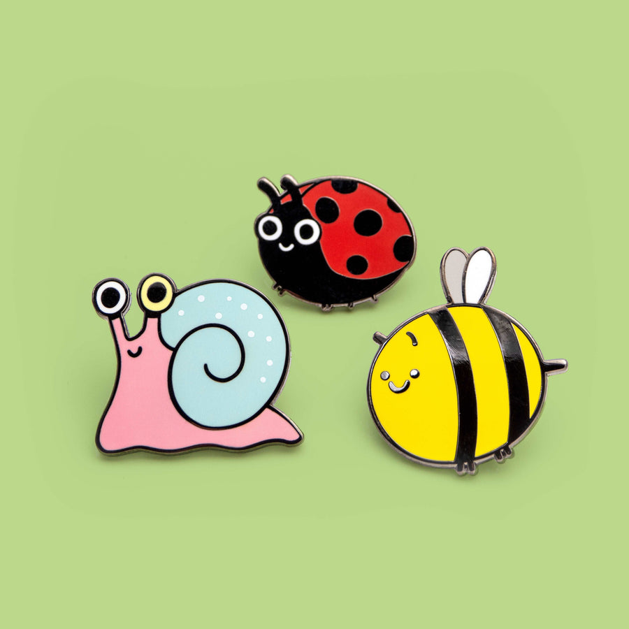 snail,ladybug and bee enamel pin set