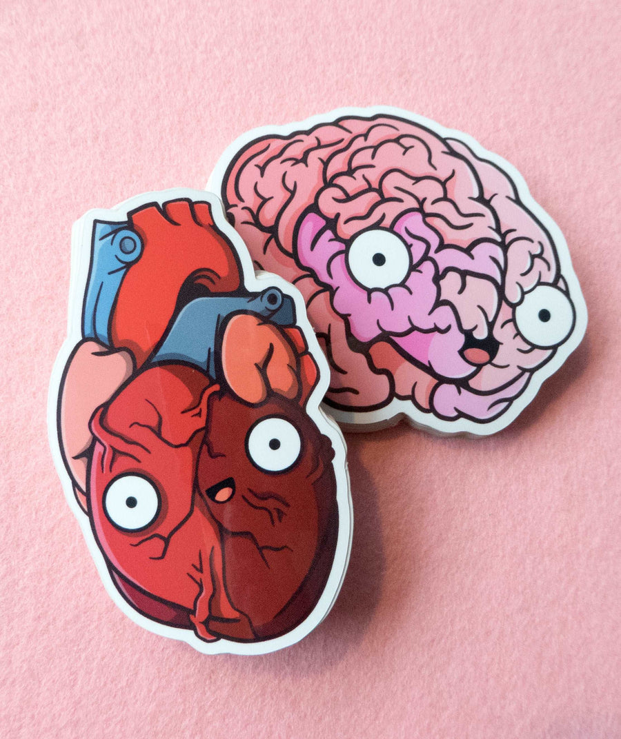 happy heart and brain sticker friends