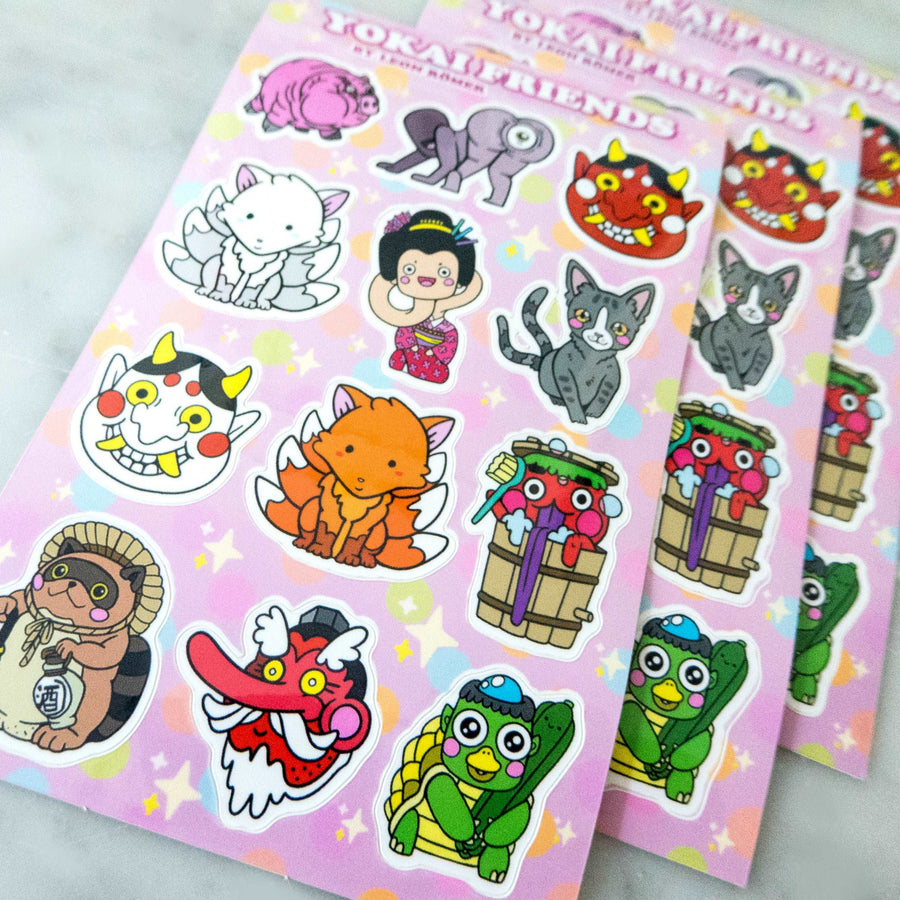 yokai kawaii pink sticker sheet