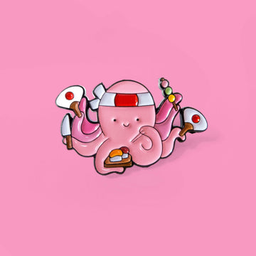 pink japanese octopus sushi chef soft enamel pin