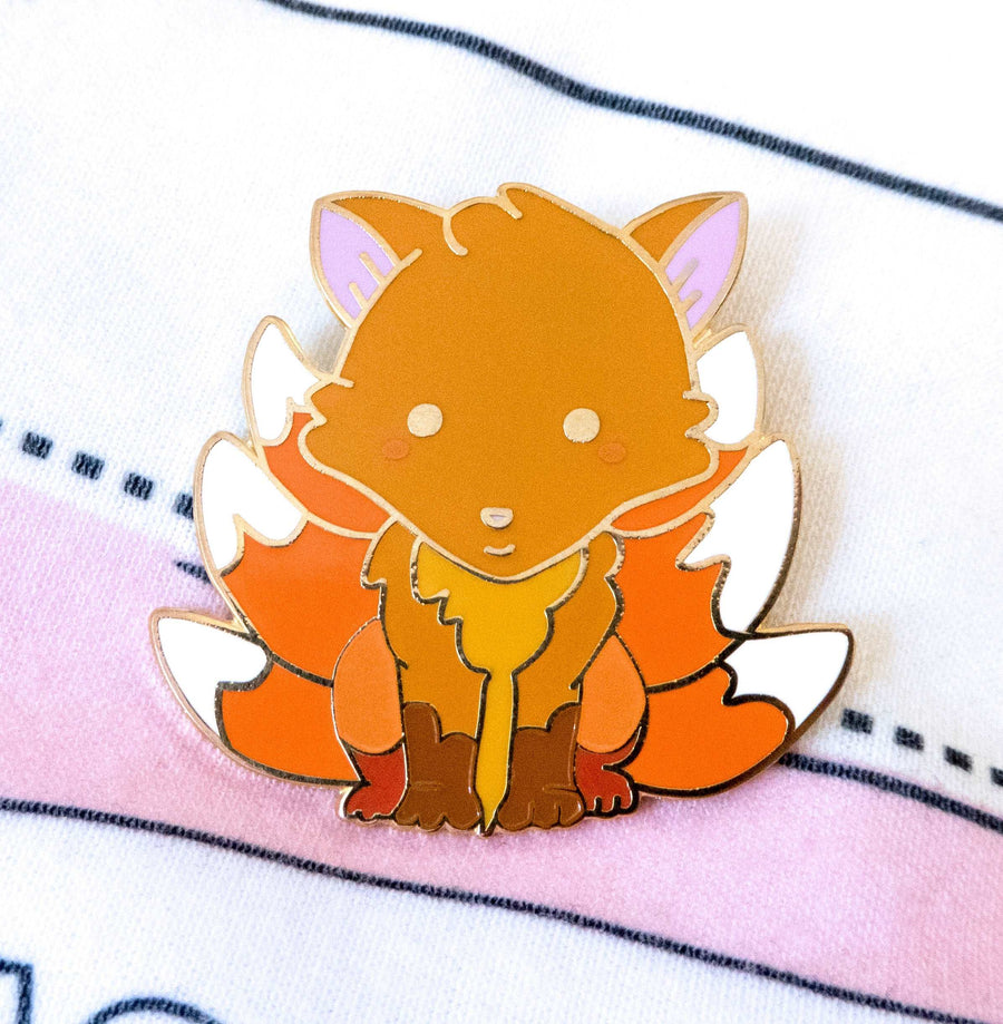 orange fox enamel pin