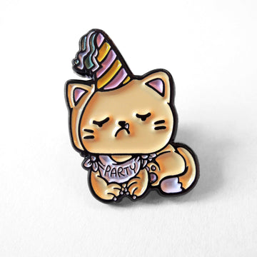 grumpy party cat enamel pin
