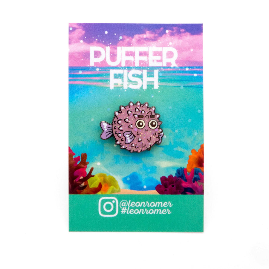 puffer pink glitter fish lapel pin