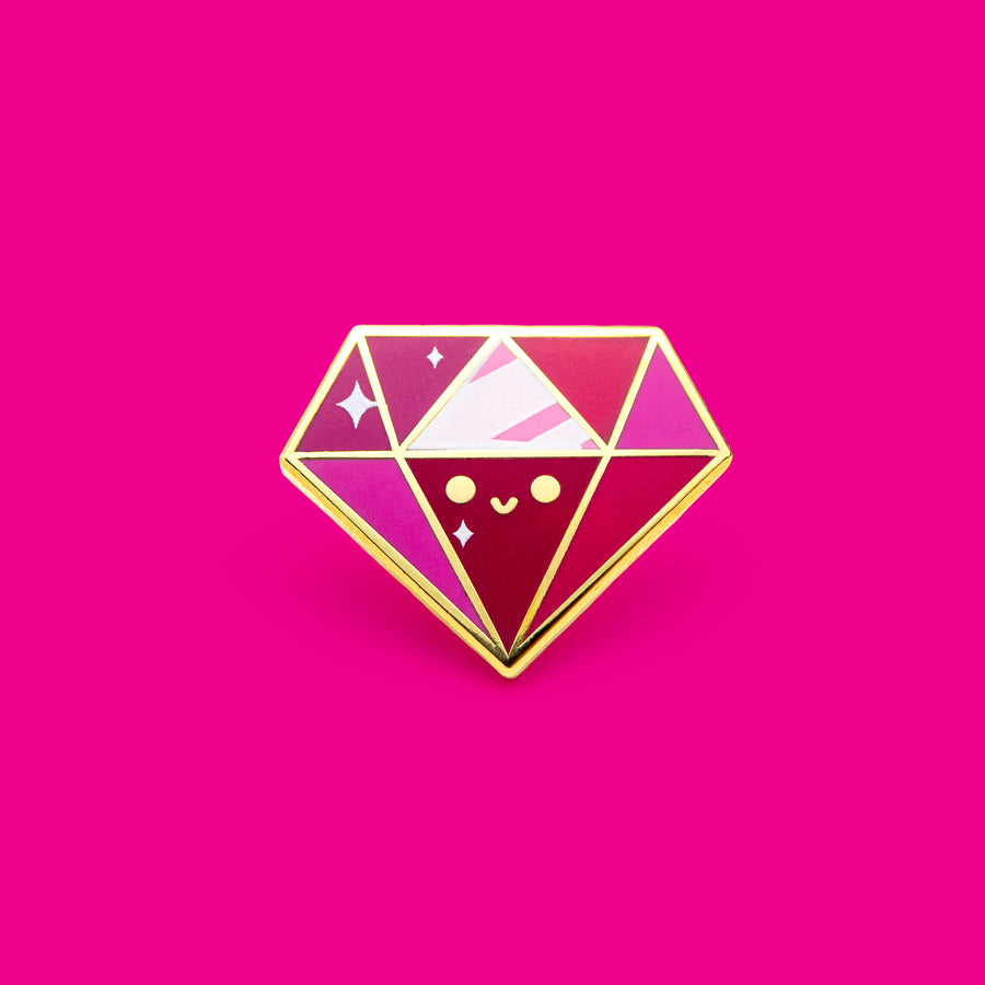 Cute Ruby hard enamel pin in a diamond shape