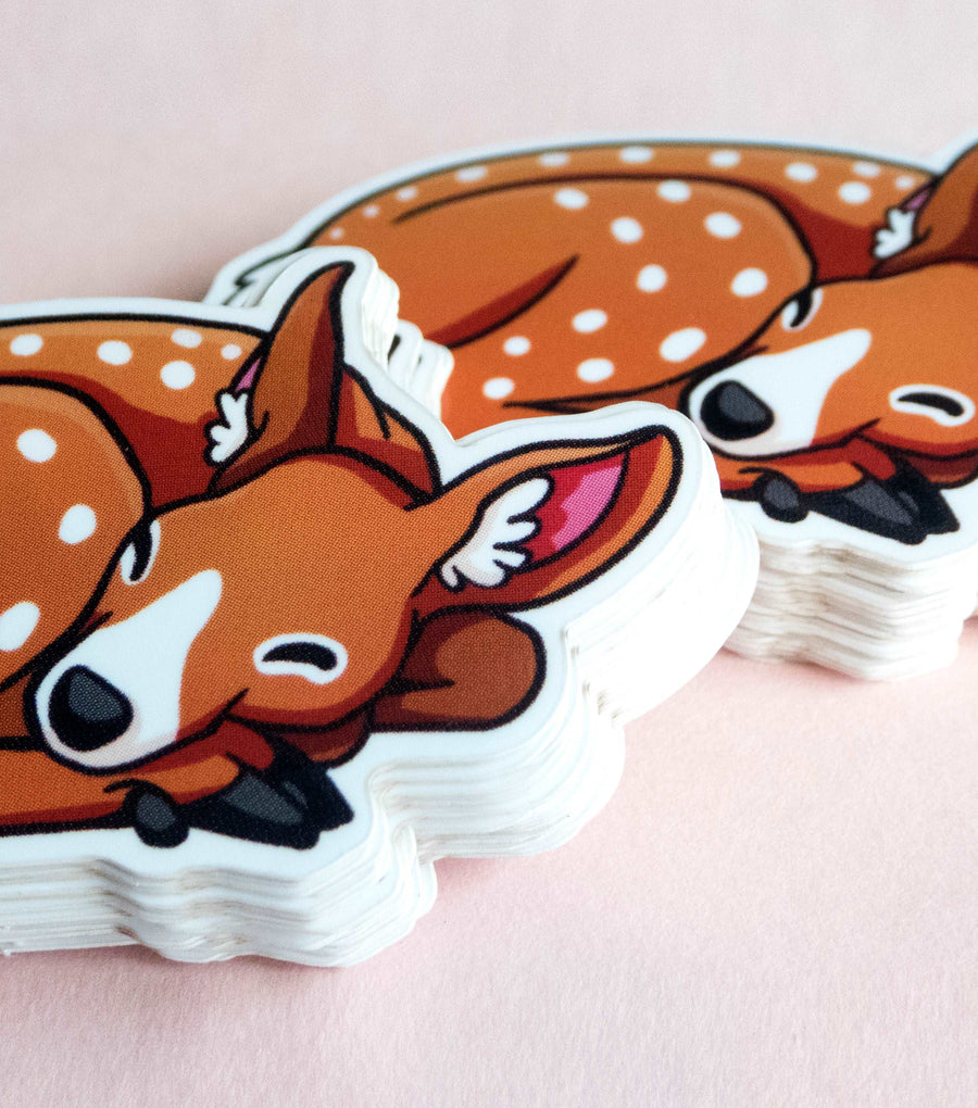 close up of sleeping deer vinyl sticker