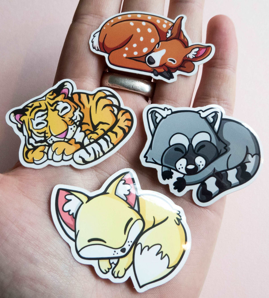 collection of tiny animal stickers that are sleeping