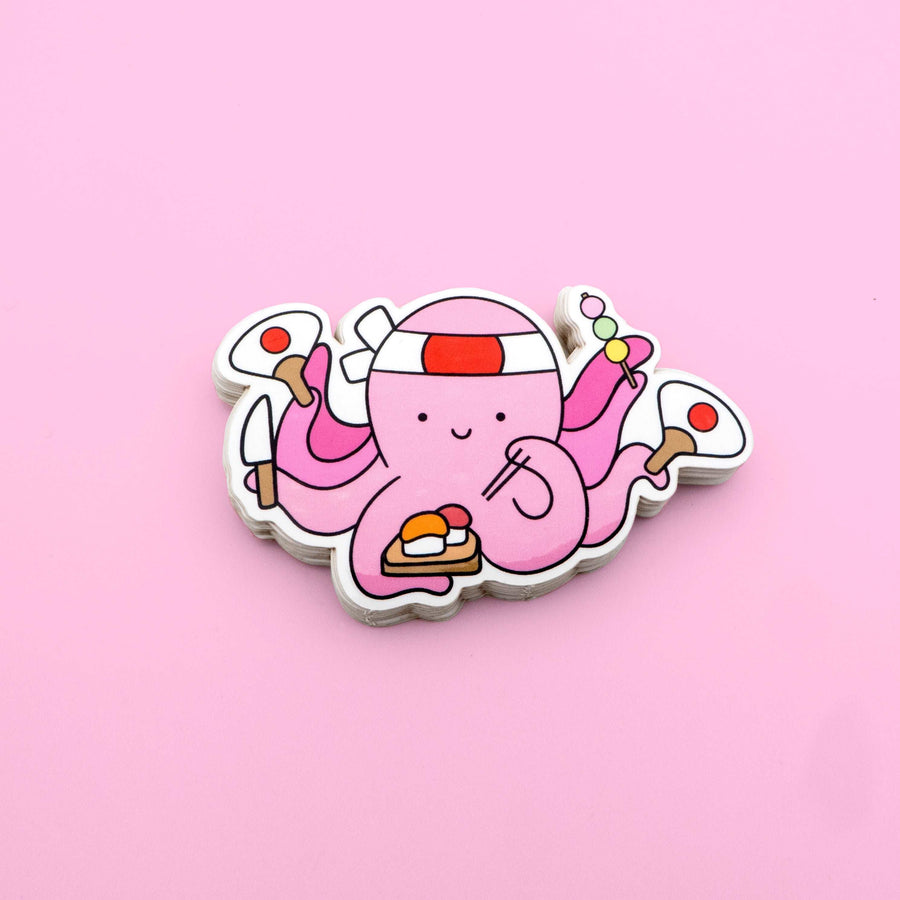 pink japanese octopus sushi chef sticker