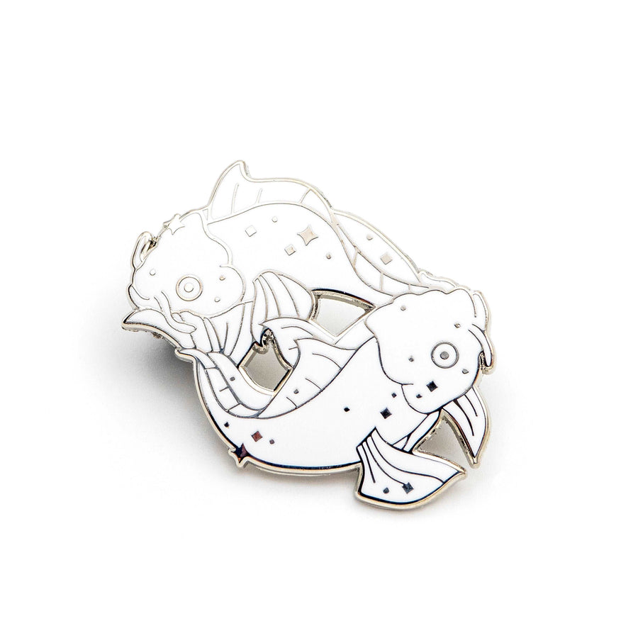 white and silver pisces star sign lapel pin
